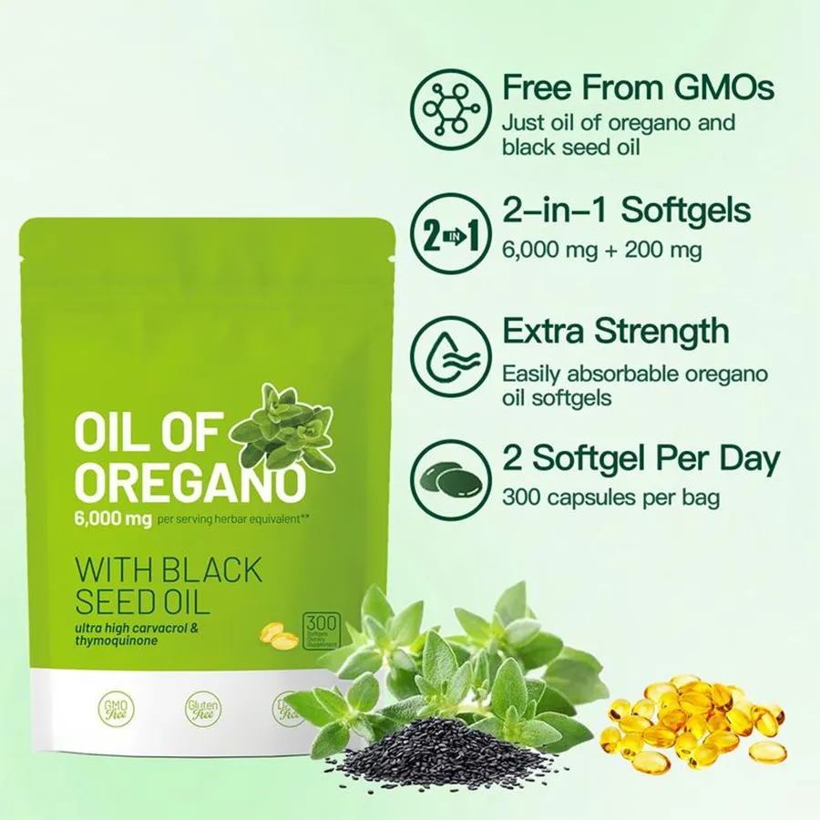 2 in 1 Oil Of Oregano Black Seed Oil Softgels Nature’s Potent Immune Vitality Support high quality